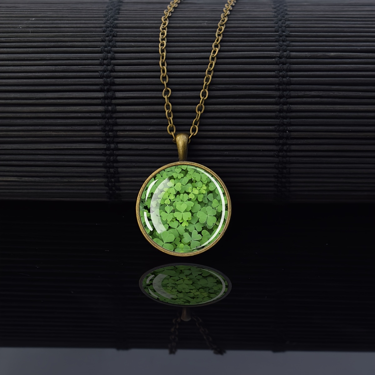 Women's Four Leaf Clover Pendant Necklace with Glass Dome